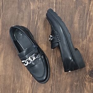 Anne Klein Black Eunice Chain Chunky Loafer - Size 8 1/2